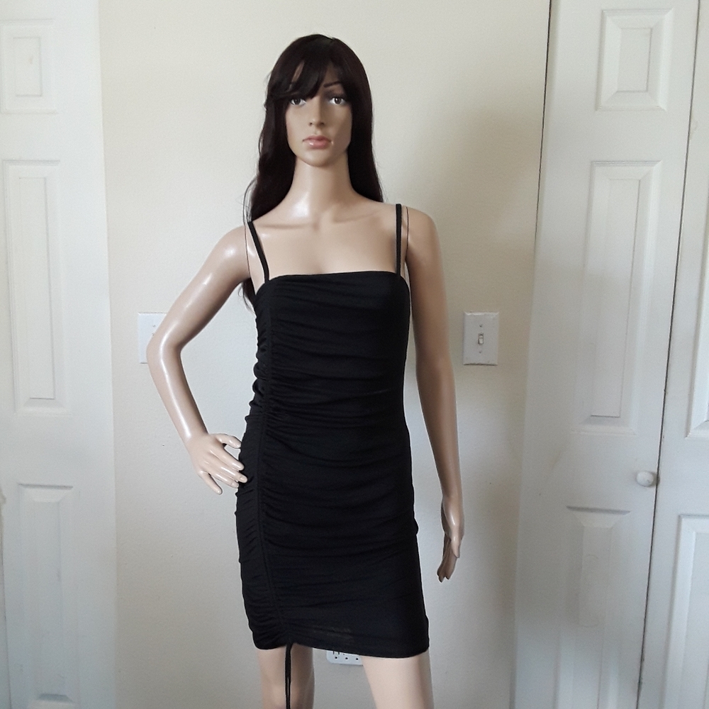 Forever 21 Black Ruched Drawstring Bodycon Mini Dress
